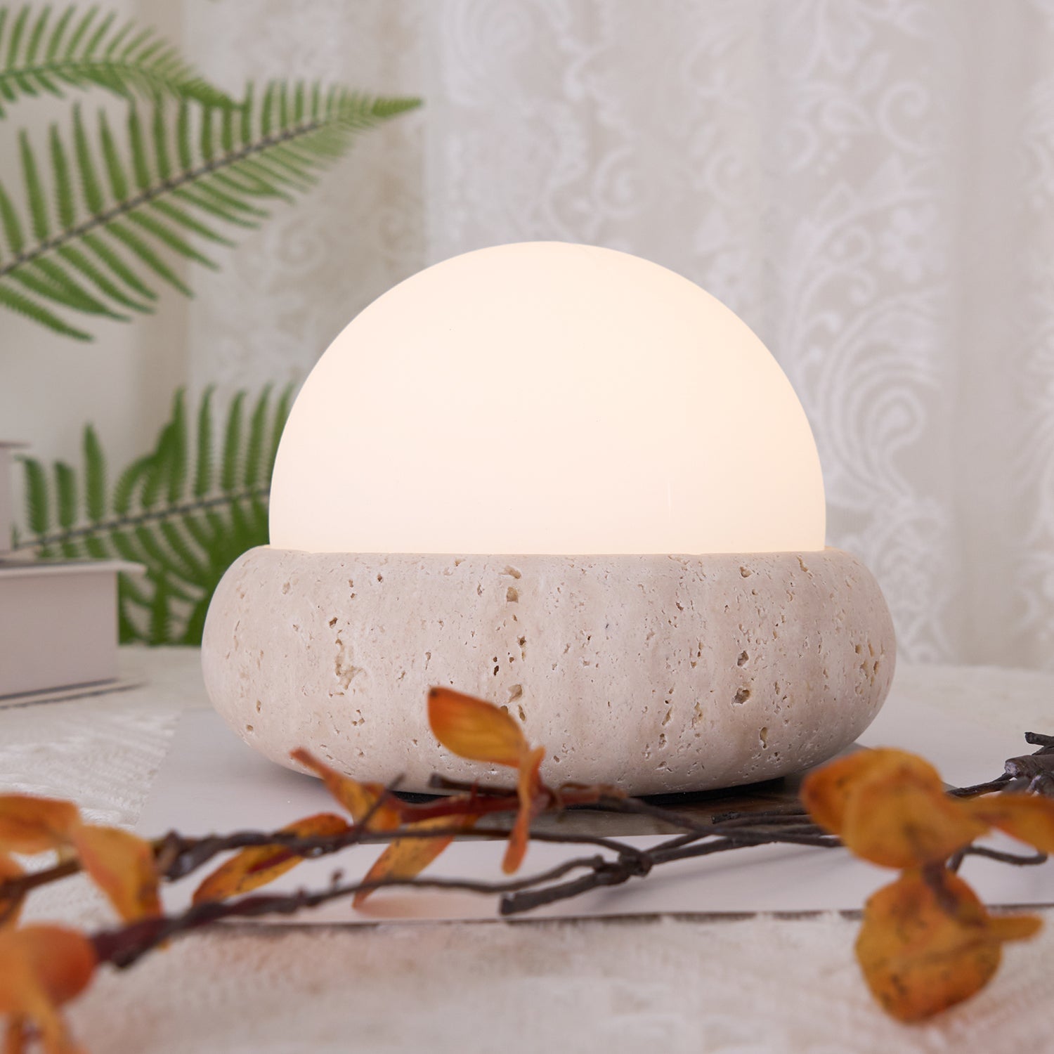 Riita Travertine Globe Table Lamp Mini Maga - Lamp Copper