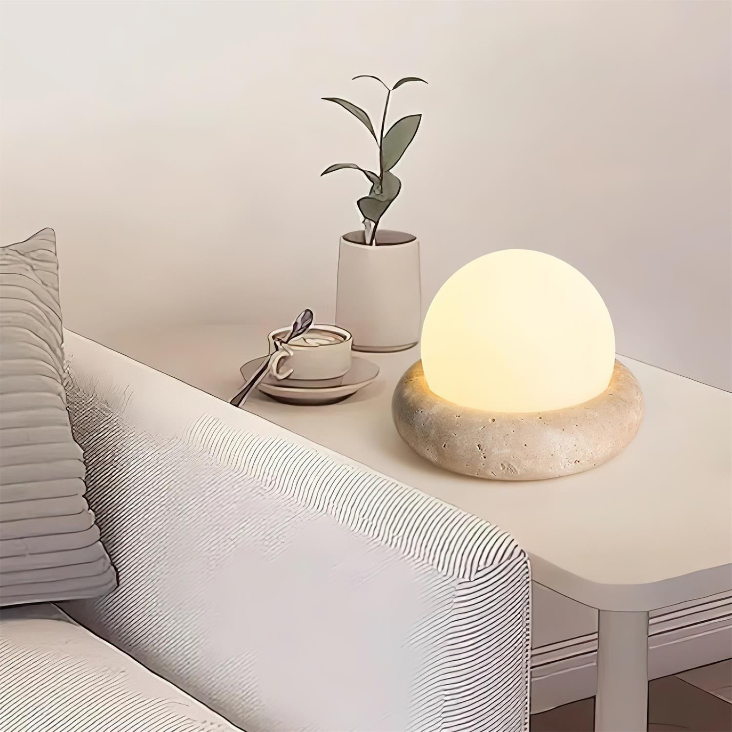 Riita Travertine Globe Table Lamp Mini Maga - Lamp Copper
