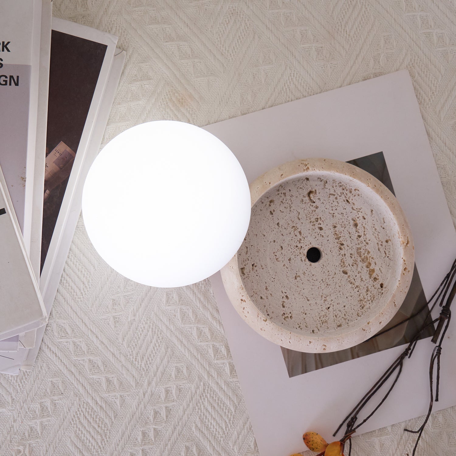 Riita Travertine Globe Table Lamp Mini Maga - Lamp Copper