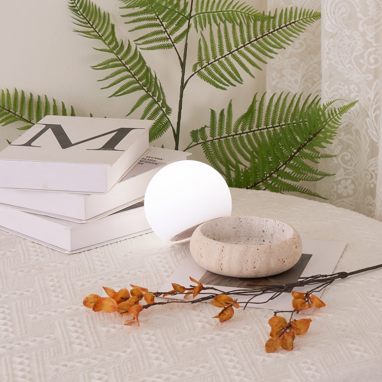 Riita Travertine Globe Table Lamp Mini Maga - Lamp Copper