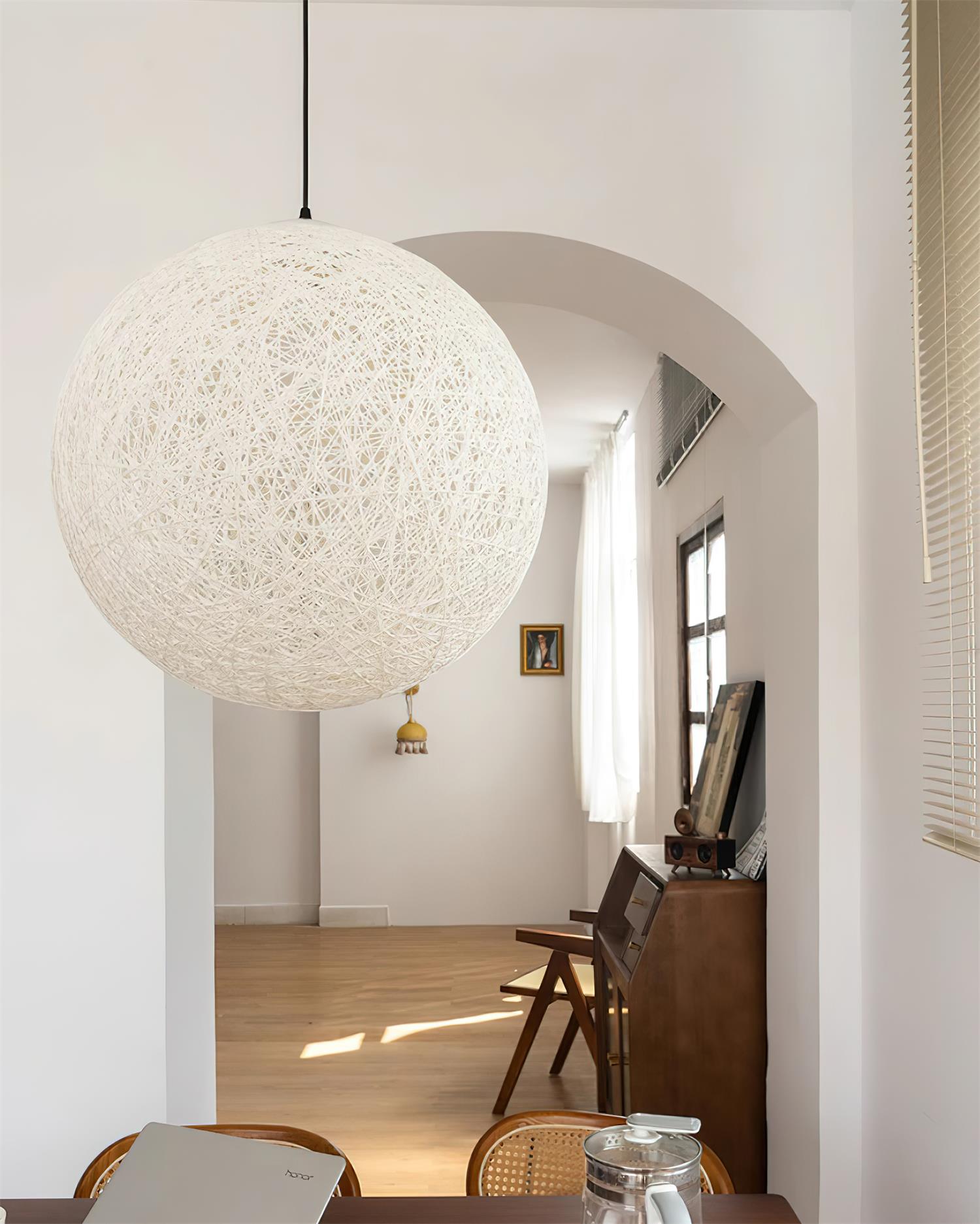 Pendant Light Hemp Rattan Sphere Bohemian - Lamp Copper