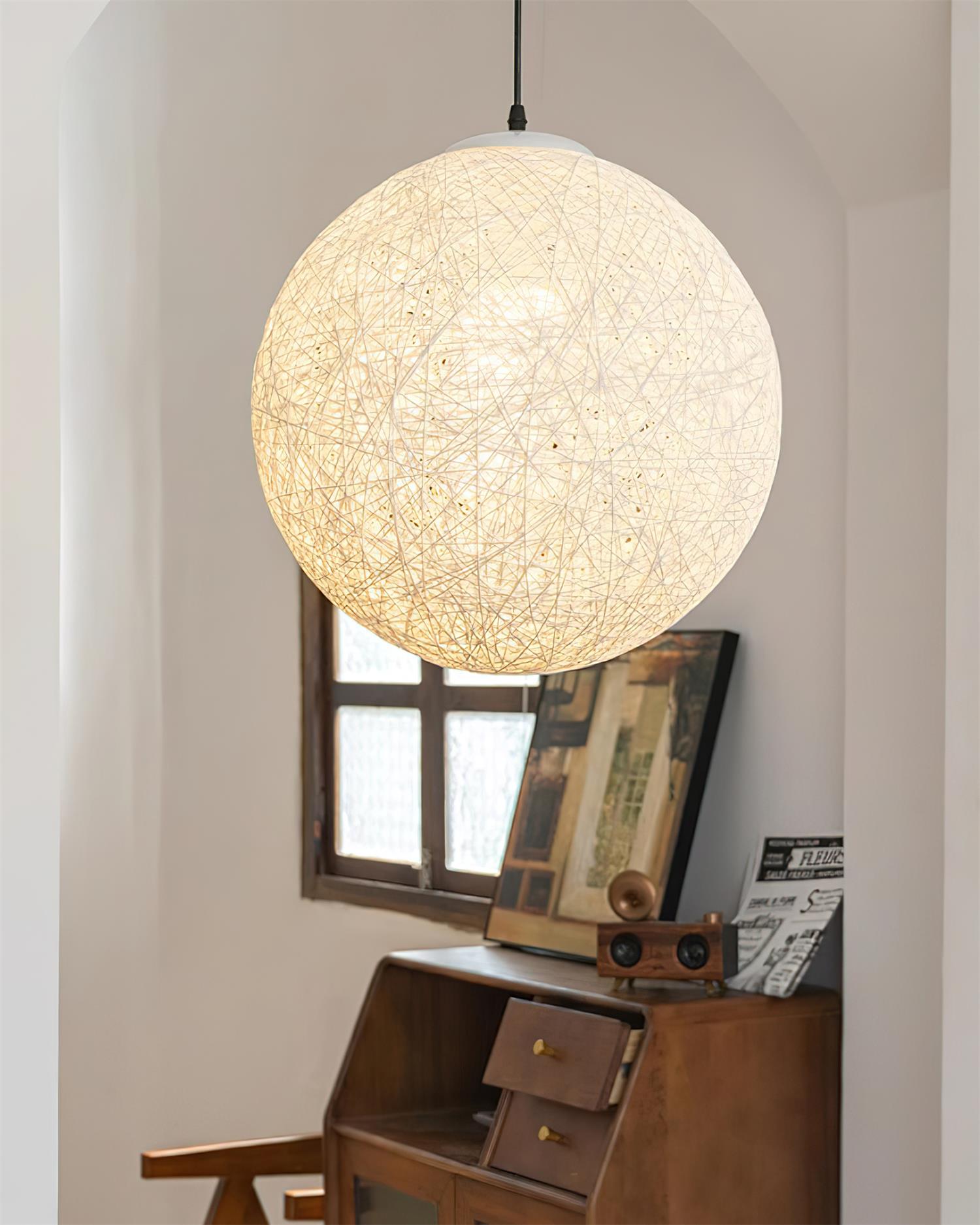 Pendant Light Hemp Rattan Sphere Bohemian - Lamp Copper