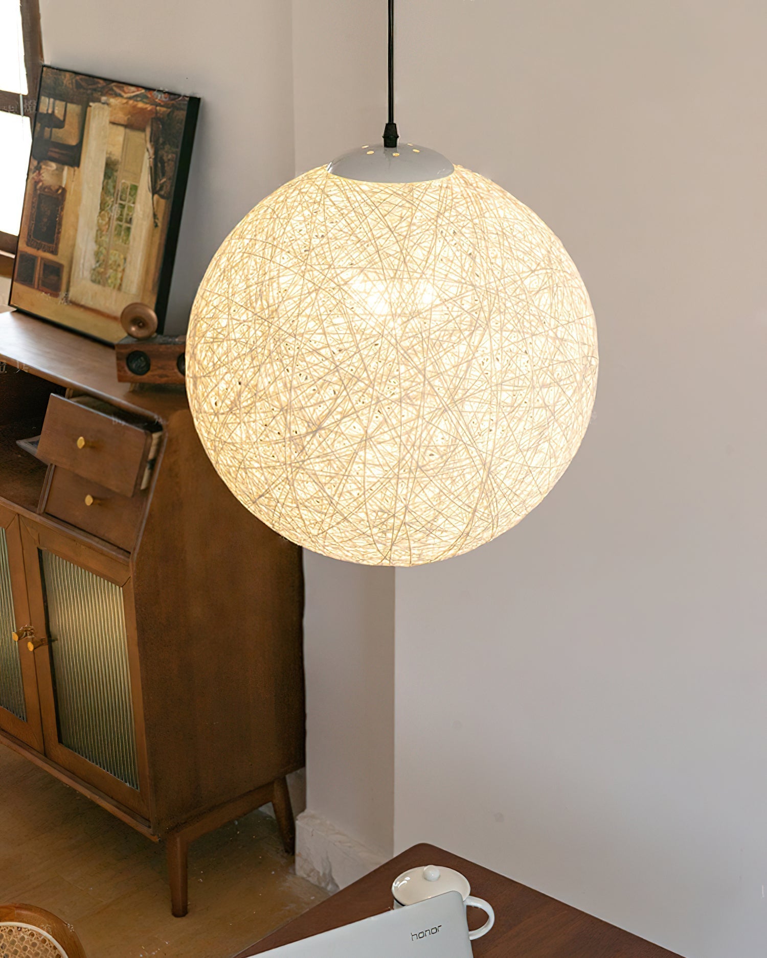 Pendant Light Hemp Rattan Sphere Bohemian - Lamp Copper