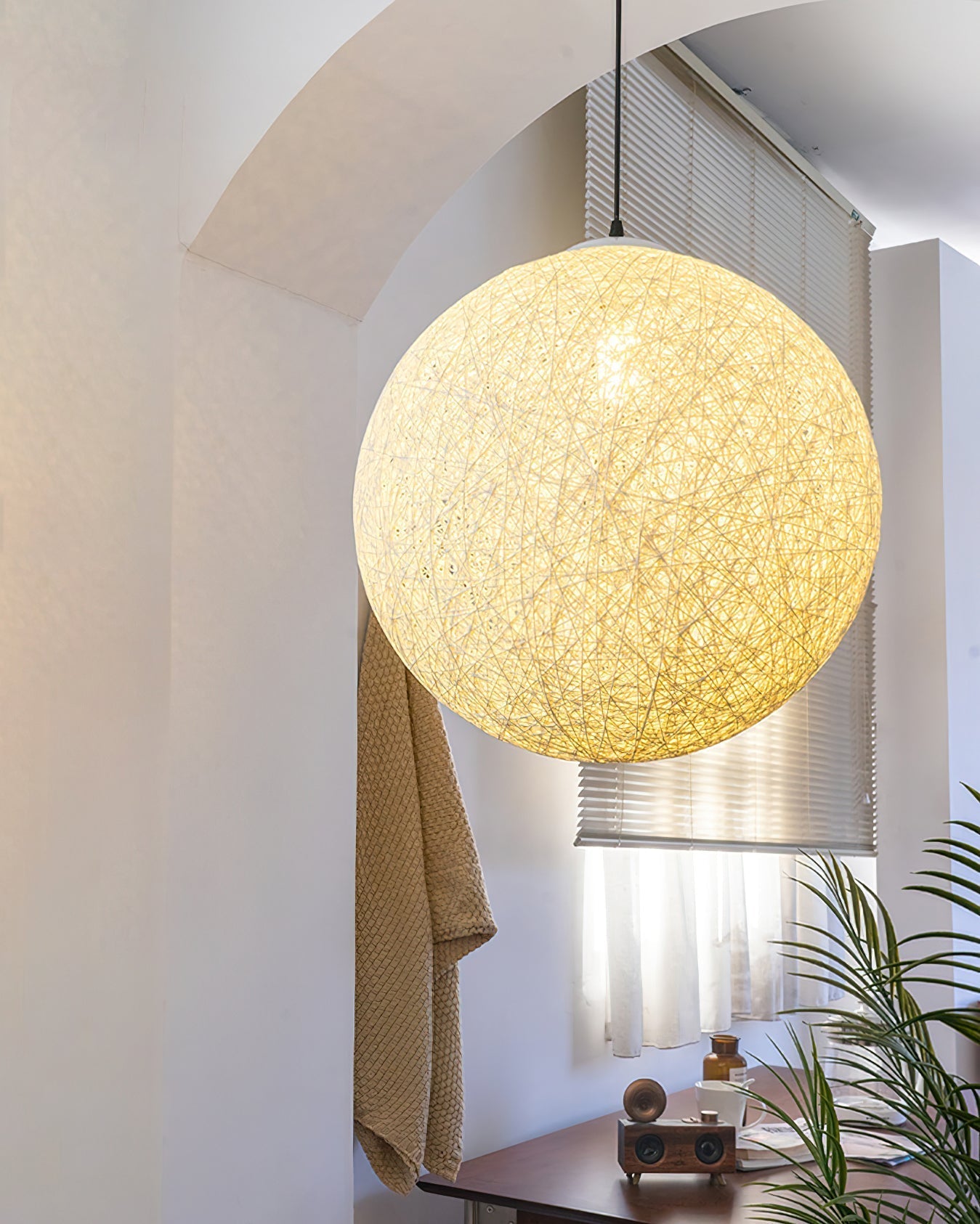 Pendant Light Hemp Rattan Sphere Bohemian - Lamp Copper