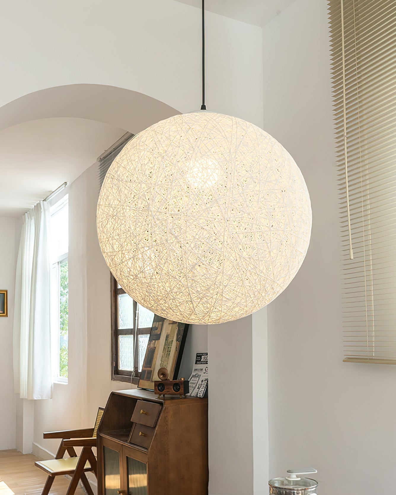 Pendant Light Hemp Rattan Sphere Bohemian - Lamp Copper