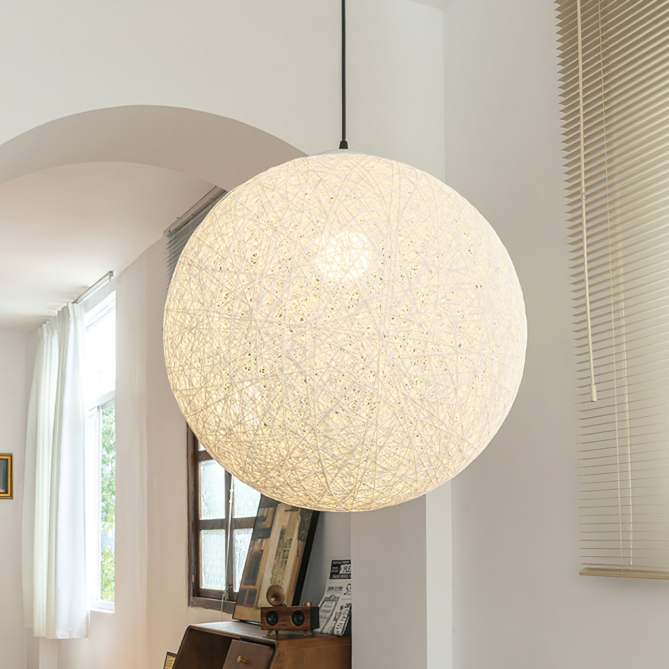 Pendant Light Hemp Rattan Sphere Bohemian - Lamp Copper