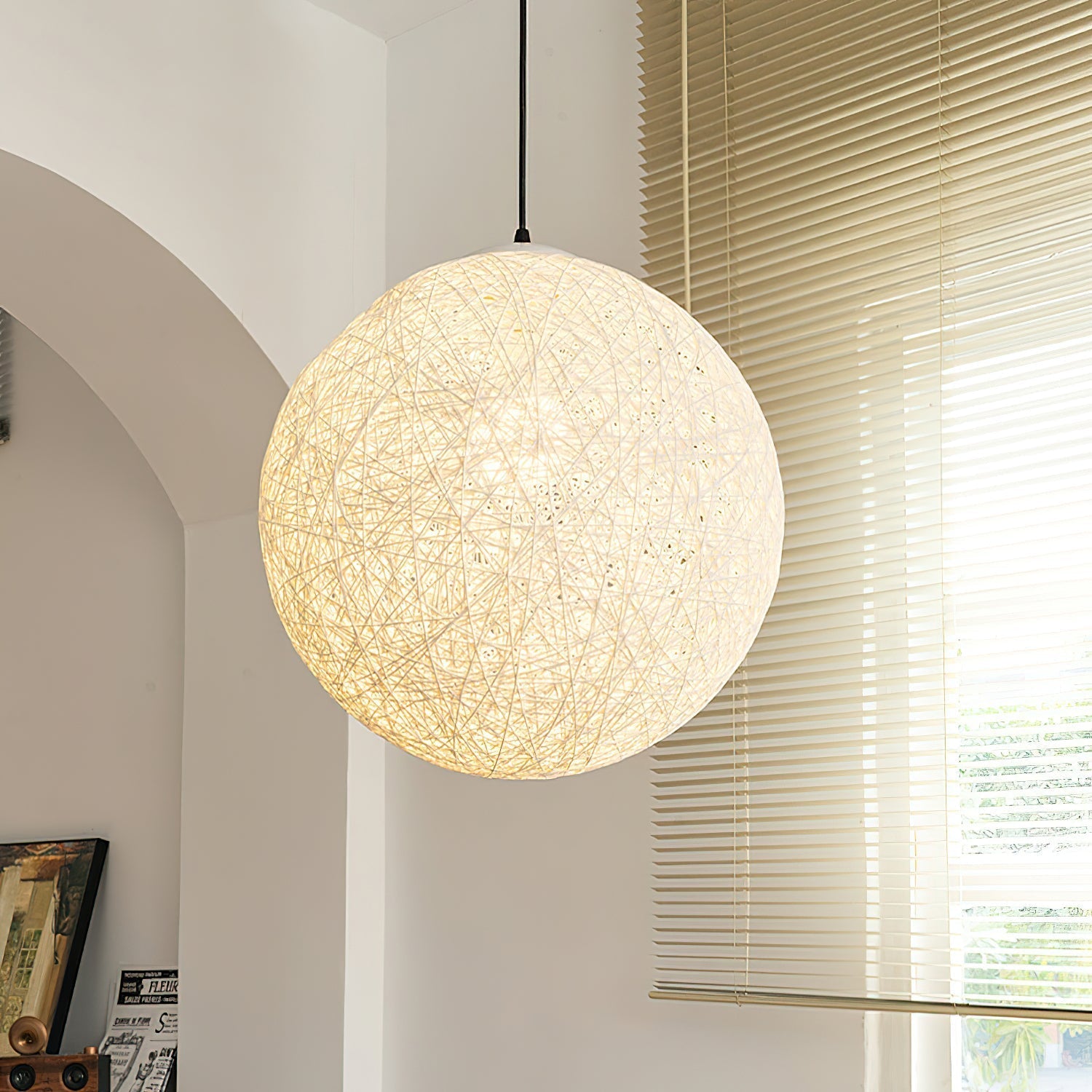 Pendant Light Hemp Rattan Sphere Bohemian - Lamp Copper