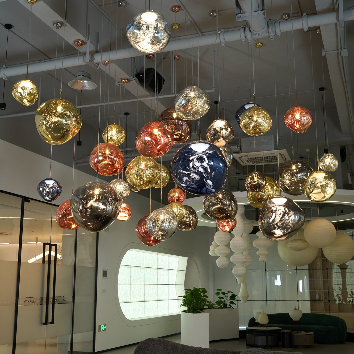 Solara Pendant Lamp Blown Glass Irregular Cluster Sculptural - Lamp Copper
