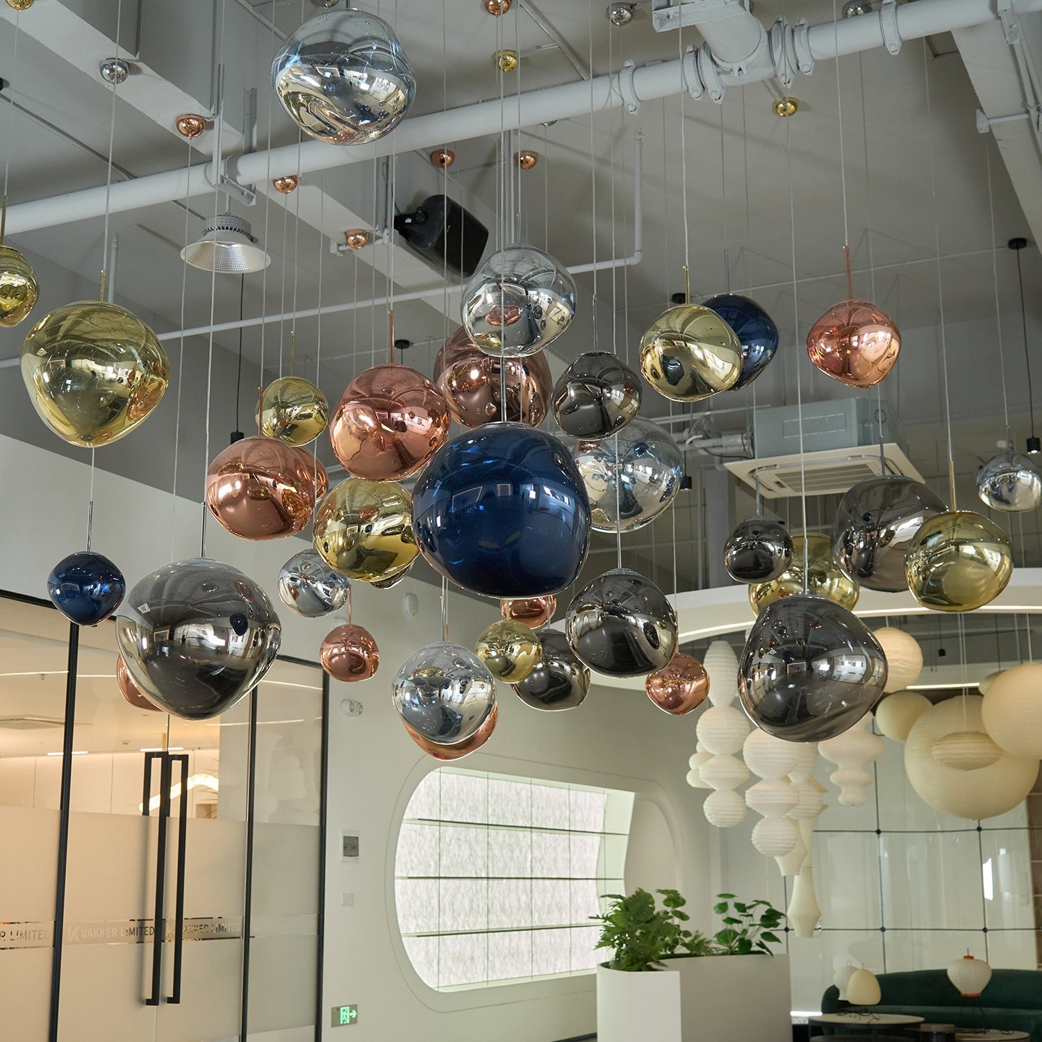 Solara Pendant Lamp Blown Glass Irregular Cluster Sculptural - Lamp Copper