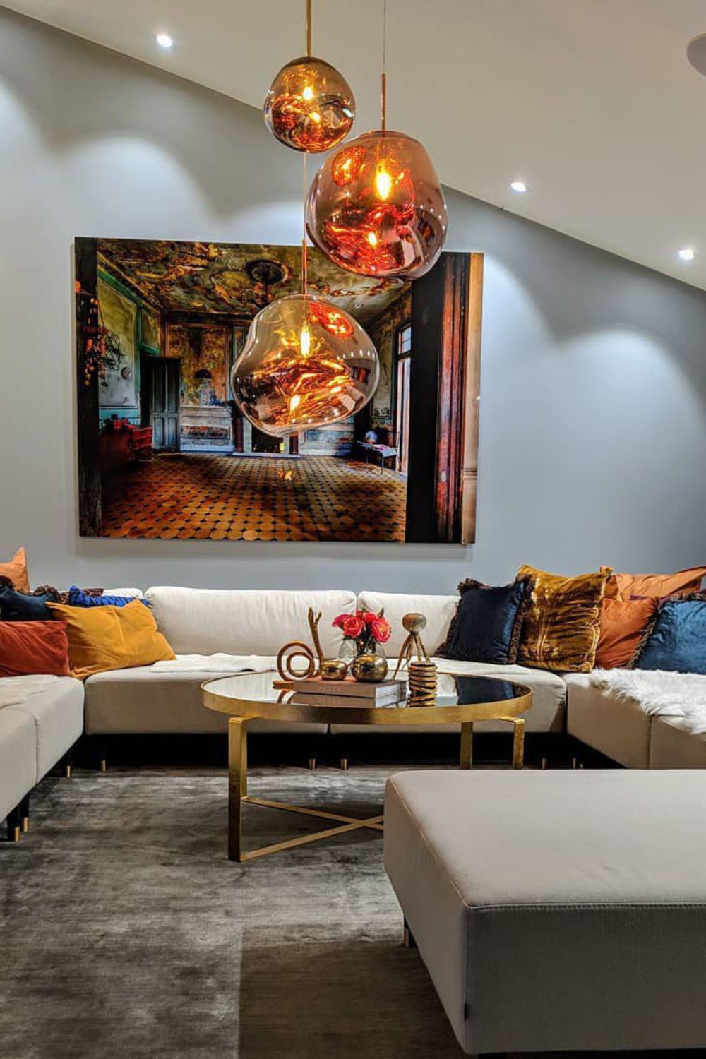 Solara Pendant Lamp Blown Glass Irregular Cluster Sculptural - Lamp Copper