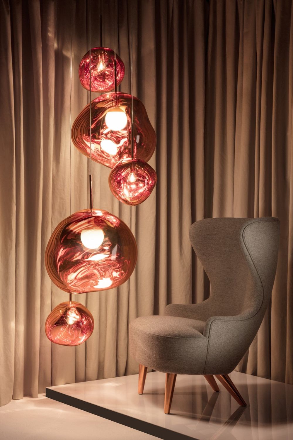 Solara Pendant Lamp Blown Glass Irregular Cluster Sculptural - Lamp Copper