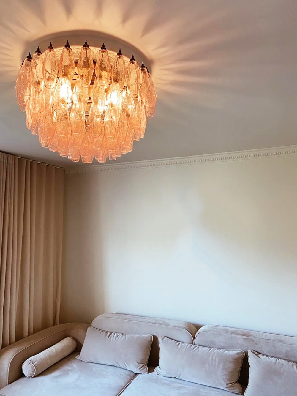 Aurora Ceiling Lamp Pink Rhombus Glass Layered Vintage Elegance - Lamp Copper