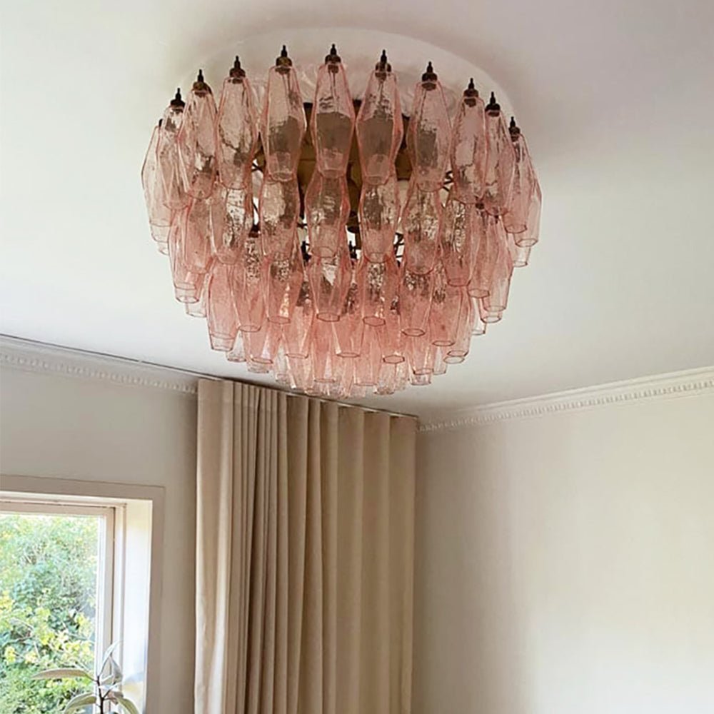 Aurora Ceiling Lamp Pink Rhombus Glass Layered Vintage Elegance - Lamp Copper