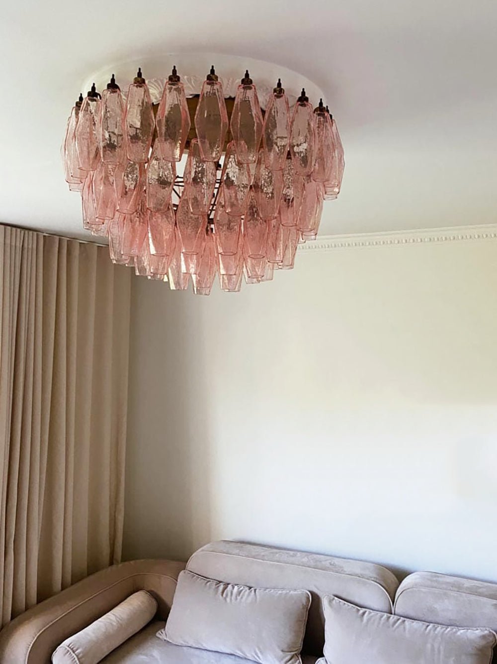 Aurora Ceiling Lamp Pink Rhombus Glass Layered Vintage Elegance - Lamp Copper