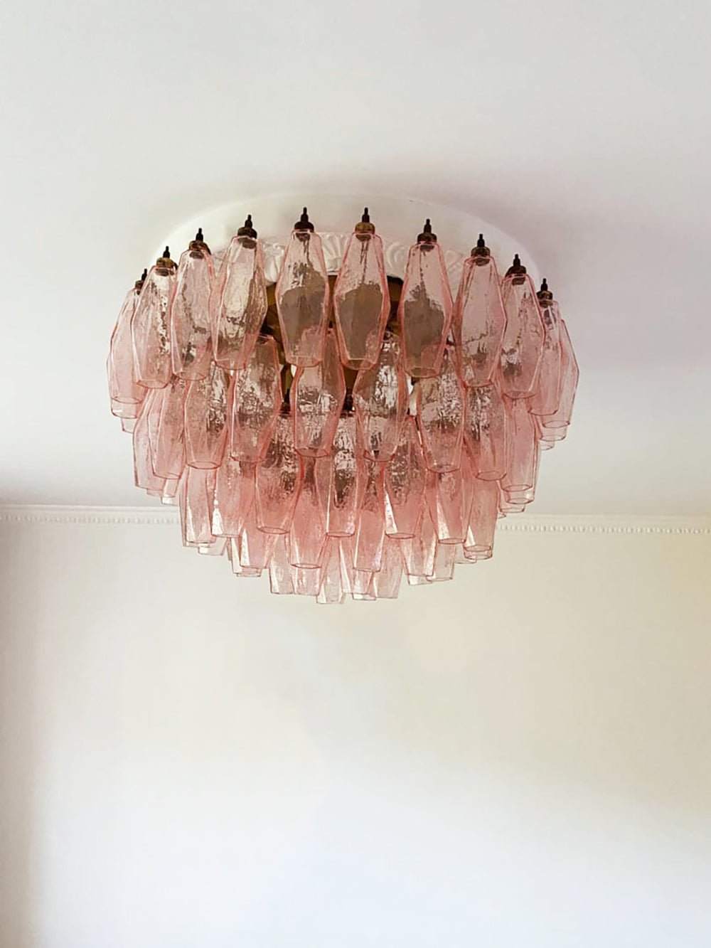 Aurora Ceiling Lamp Pink Rhombus Glass Layered Vintage Elegance - Lamp Copper