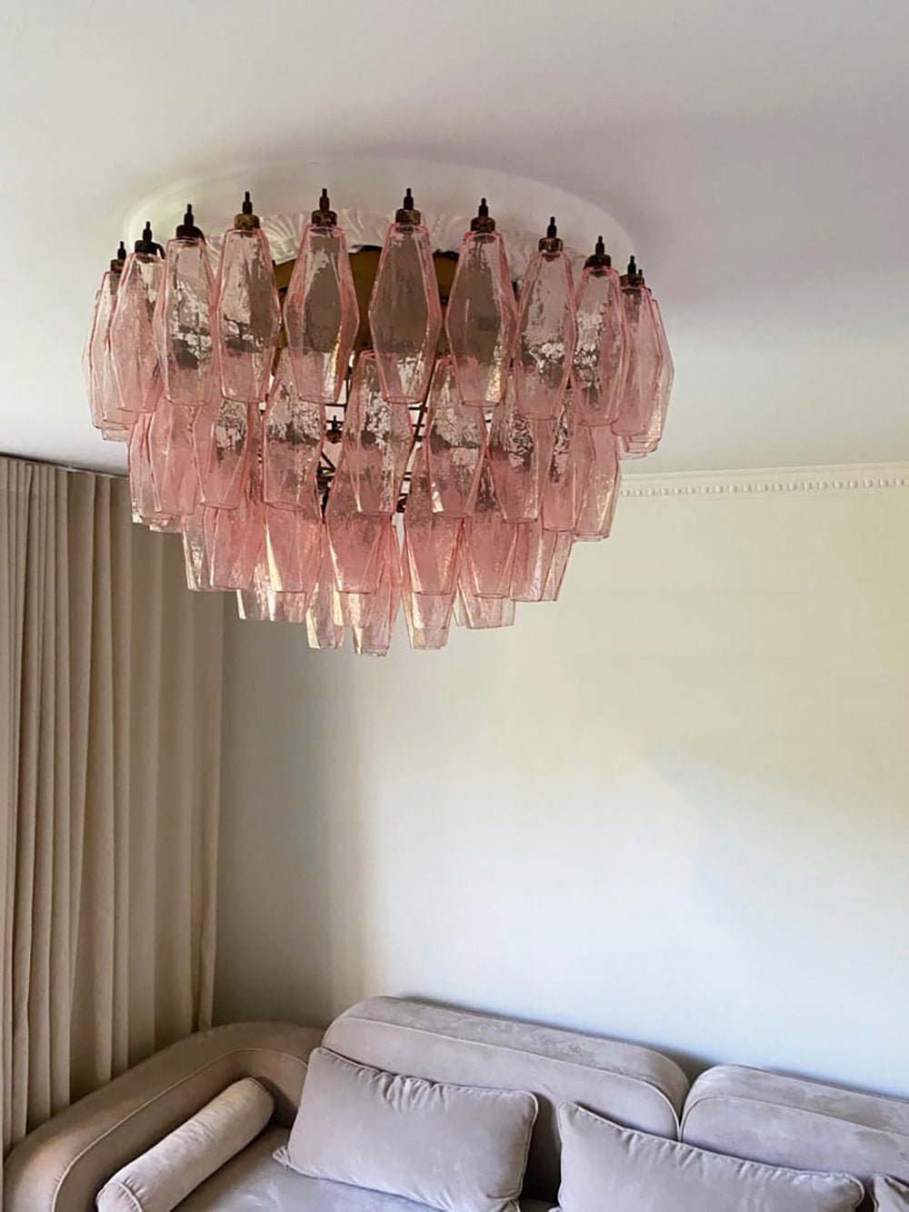 Aurora Ceiling Lamp Pink Rhombus Glass Layered Vintage Elegance - Lamp Copper