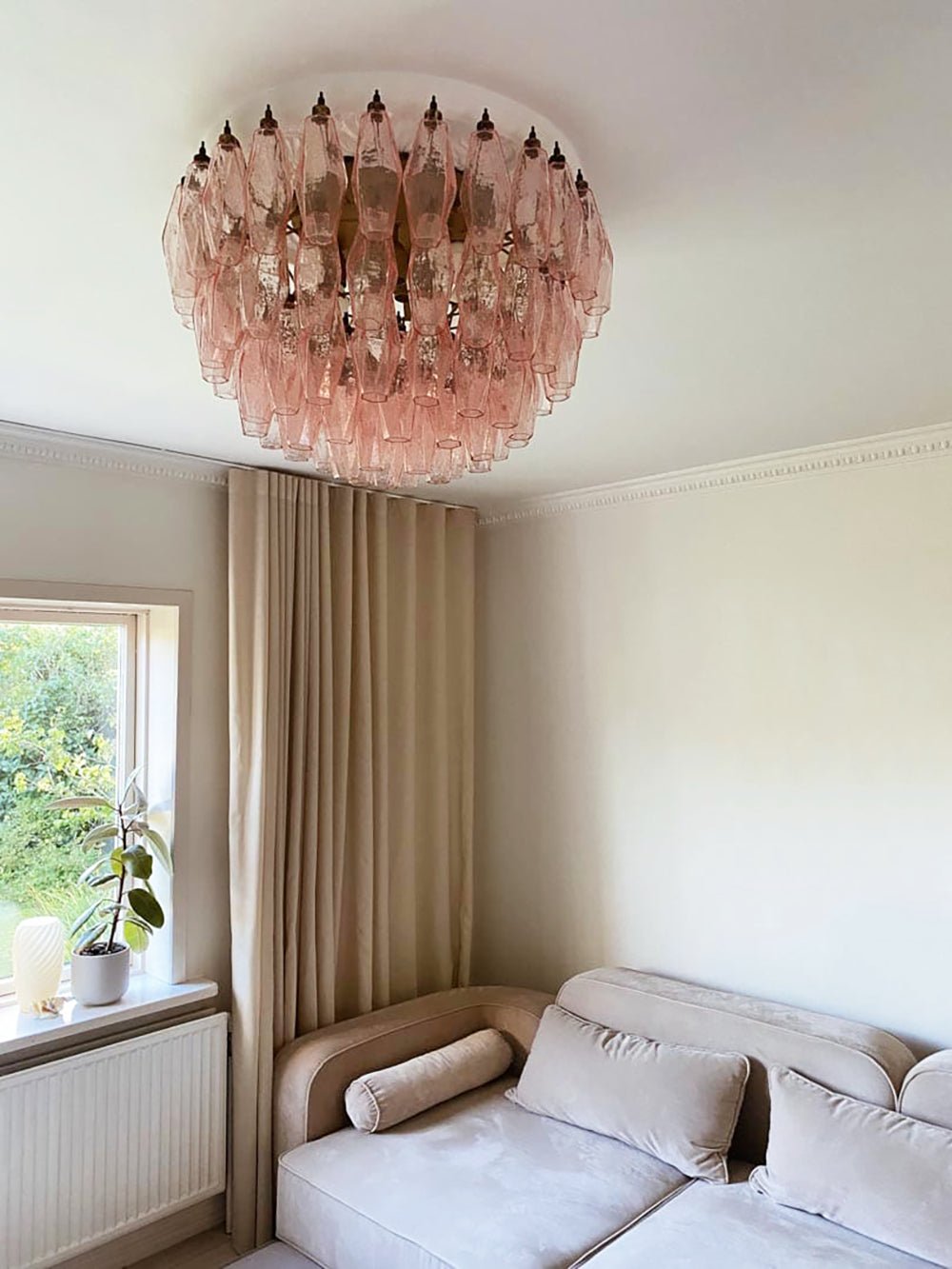 Aurora Ceiling Lamp Pink Rhombus Glass Layered Vintage Elegance - Lamp Copper
