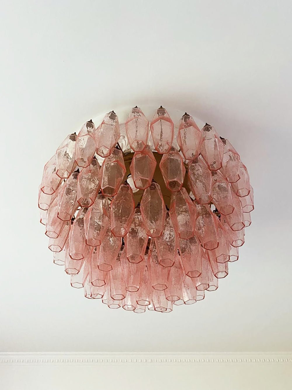 Aurora Ceiling Lamp Pink Rhombus Glass Layered Vintage Elegance - Lamp Copper