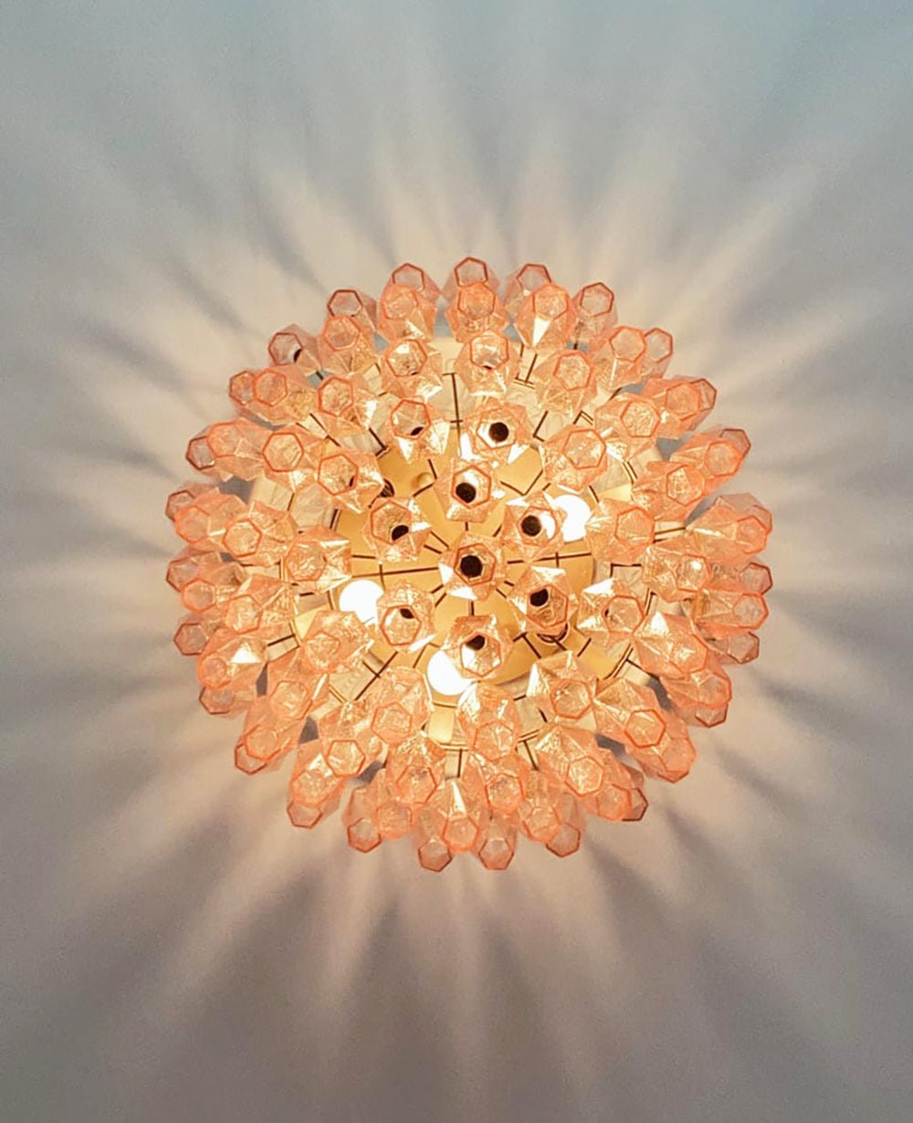 Aurora Ceiling Lamp Pink Rhombus Glass Layered Vintage Elegance - Lamp Copper