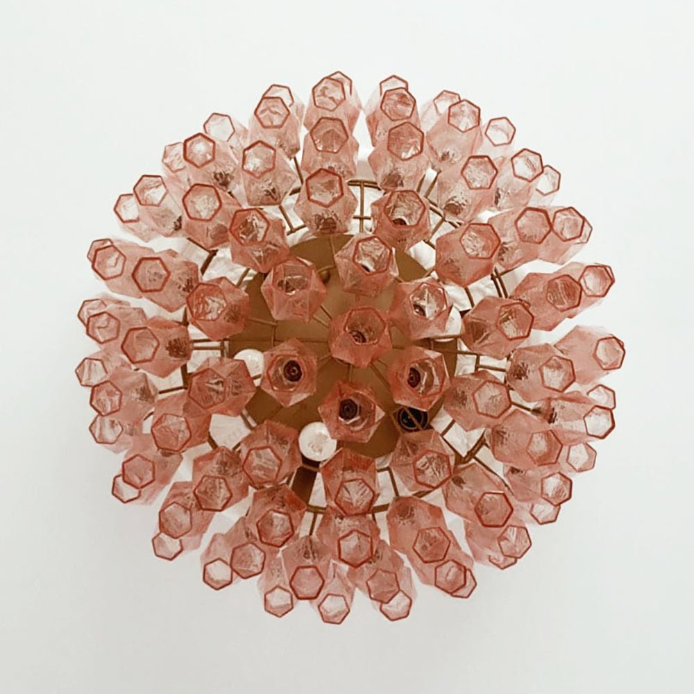 Aurora Ceiling Lamp Pink Rhombus Glass Layered Vintage Elegance - Lamp Copper