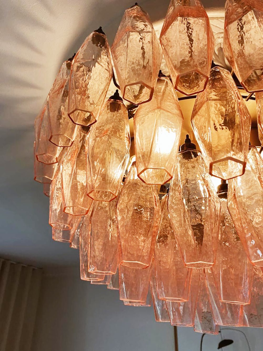 Aurora Ceiling Lamp Pink Rhombus Glass Layered Vintage Elegance - Lamp Copper