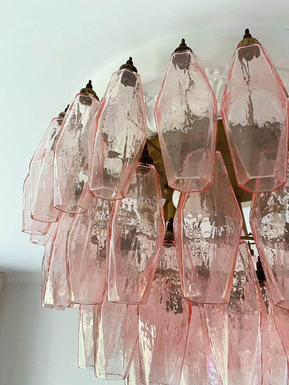 Aurora Ceiling Lamp Pink Rhombus Glass Layered Vintage Elegance - Lamp Copper