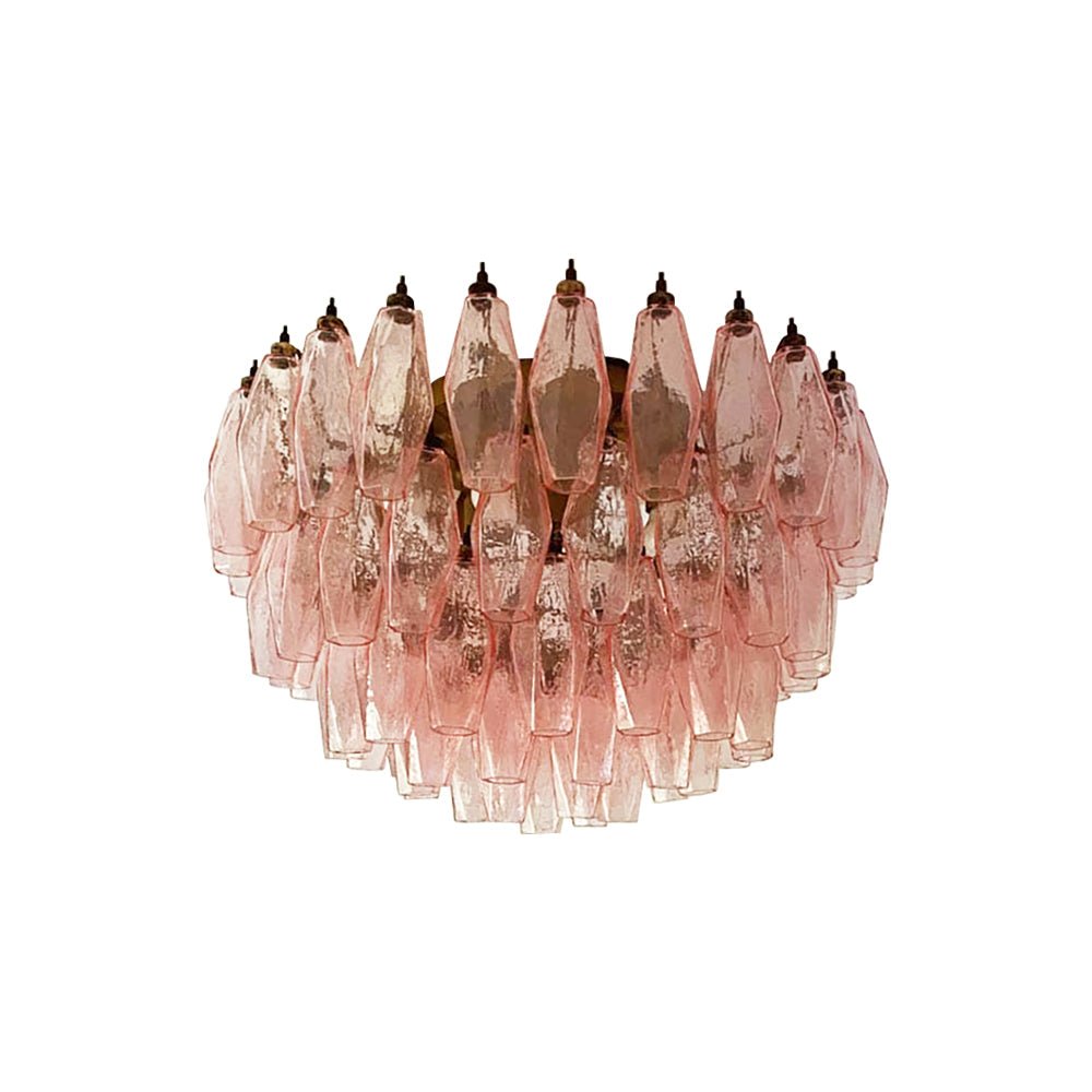 Aurora Ceiling Lamp Pink Rhombus Glass Layered Vintage Elegance - Lamp Copper