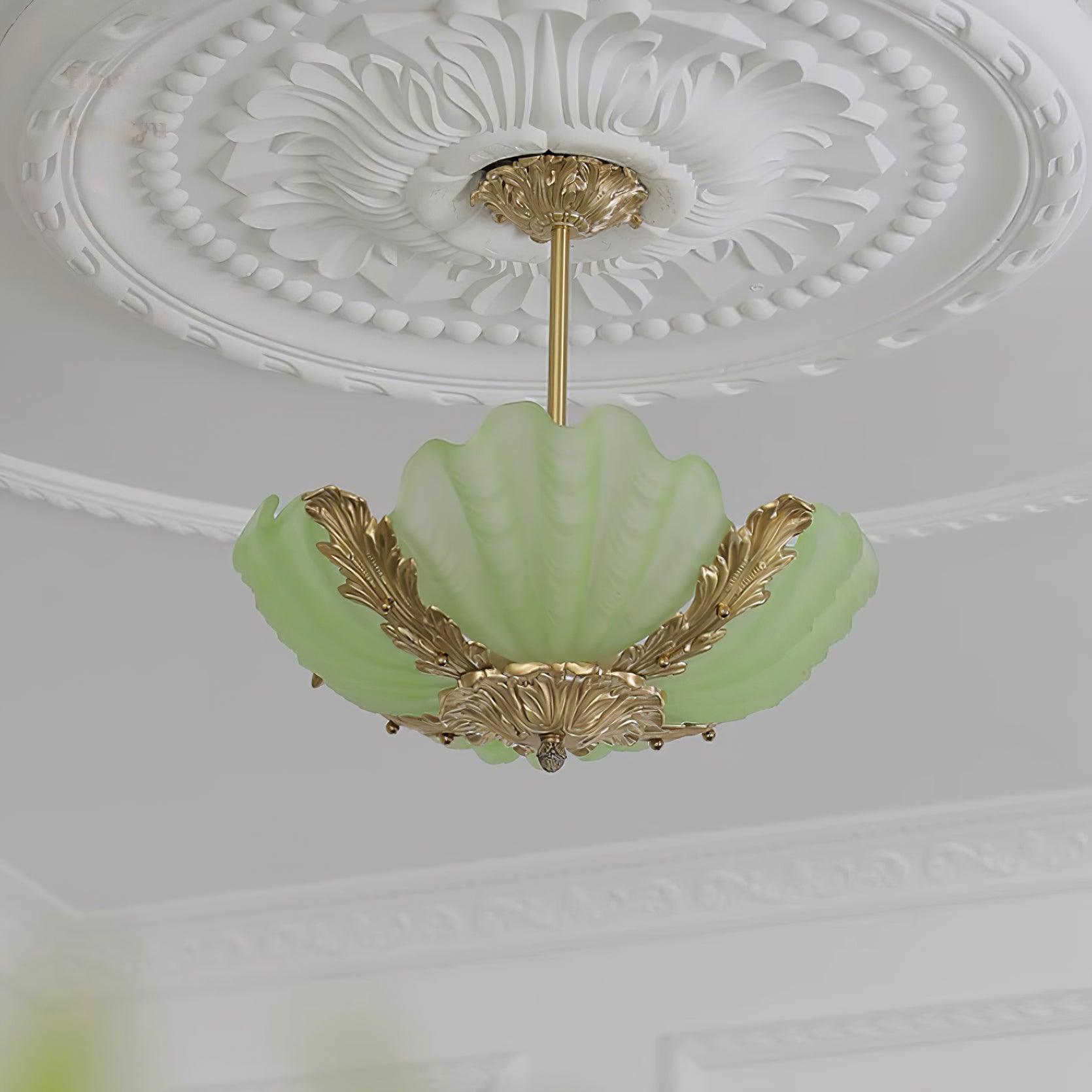 Pendant Lamp Pink Murano Shell with Brass Baroque - Lamp Copper