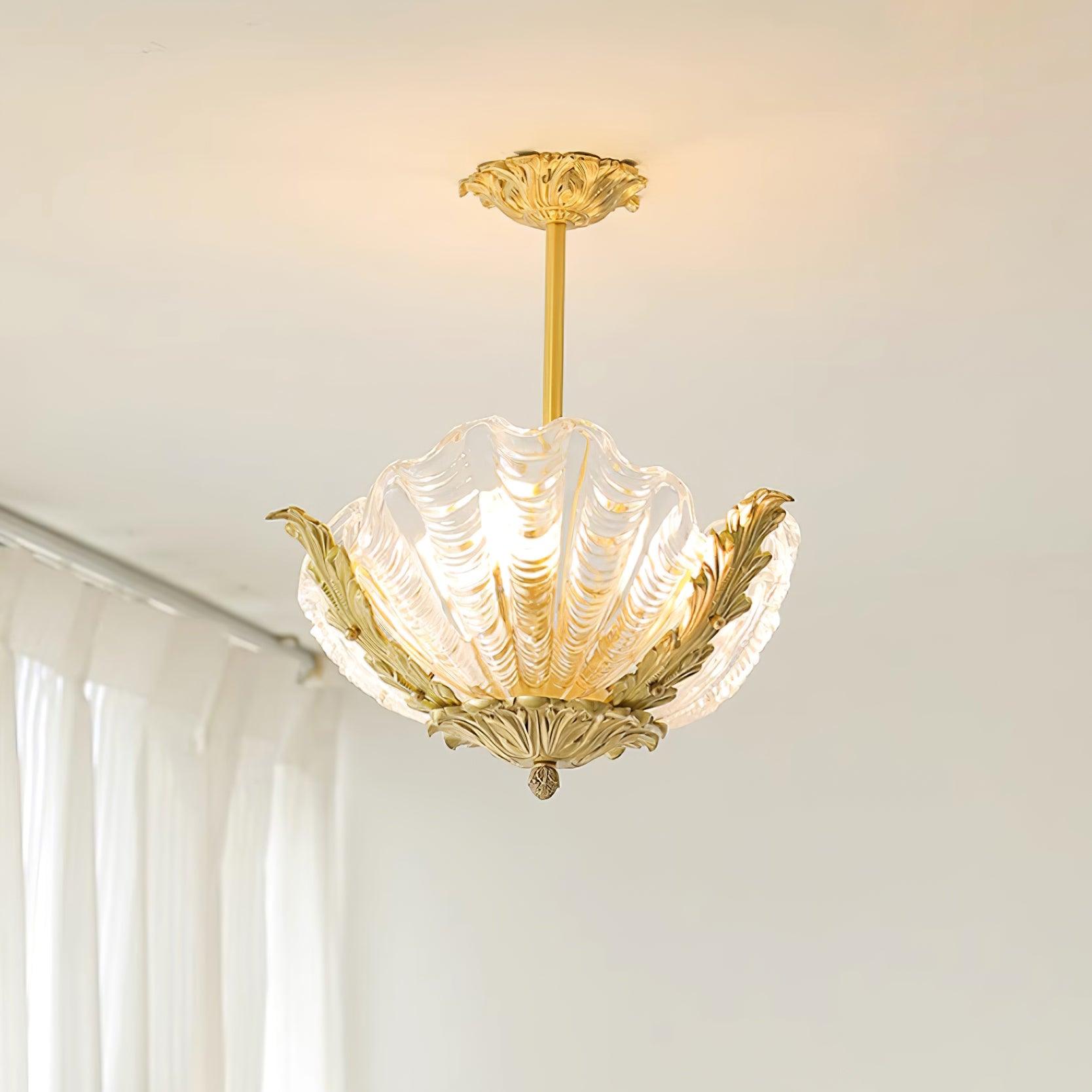 Pendant Lamp Pink Murano Shell with Brass Baroque - Lamp Copper