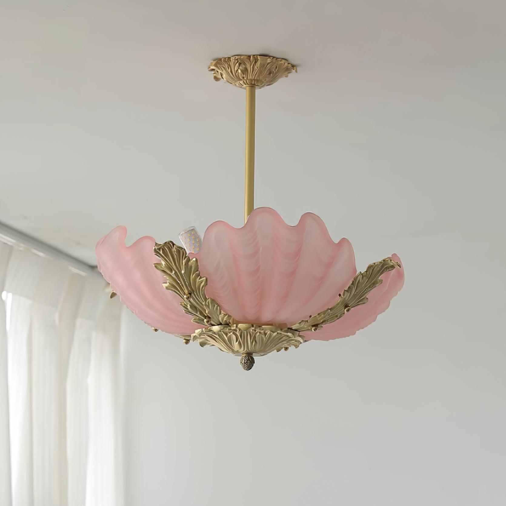 Pendant Lamp Pink Murano Shell with Brass Baroque - Lamp Copper