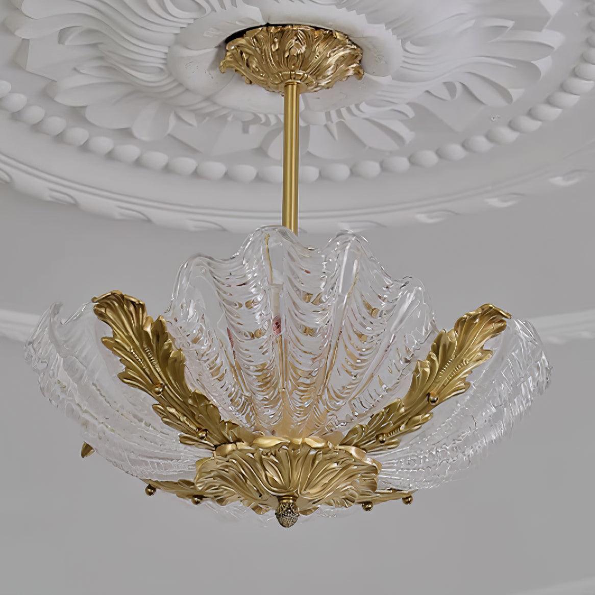 Pendant Lamp Pink Murano Shell with Brass Baroque - Lamp Copper
