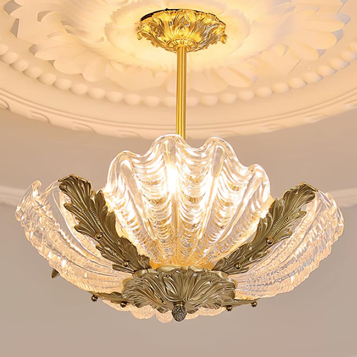 Pendant Lamp Pink Murano Shell with Brass Baroque - Lamp Copper