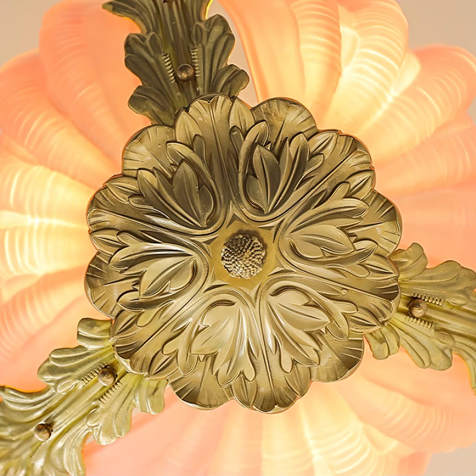 Pendant Lamp Pink Murano Shell with Brass Baroque - Lamp Copper