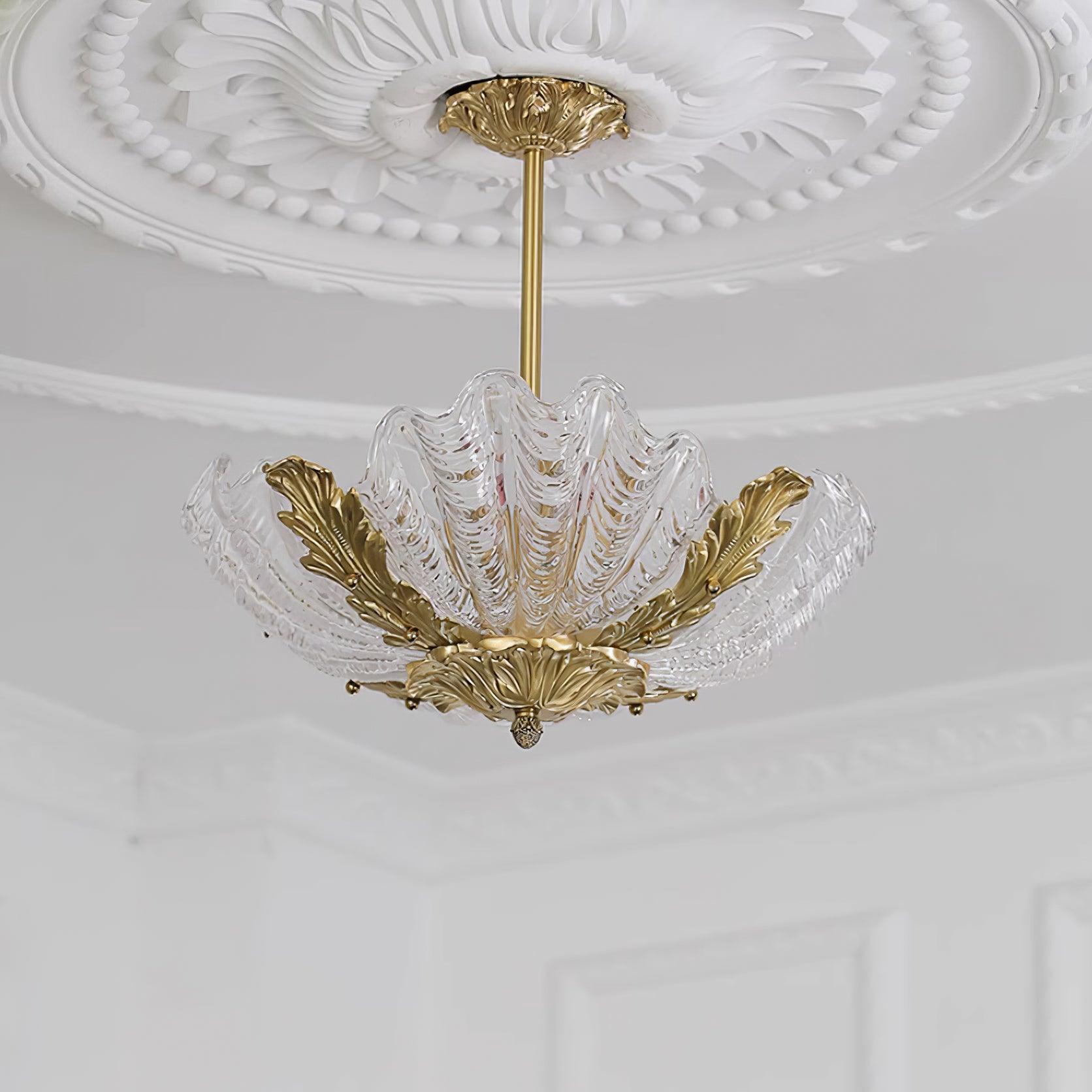 Pendant Lamp Pink Murano Shell with Brass Baroque - Lamp Copper