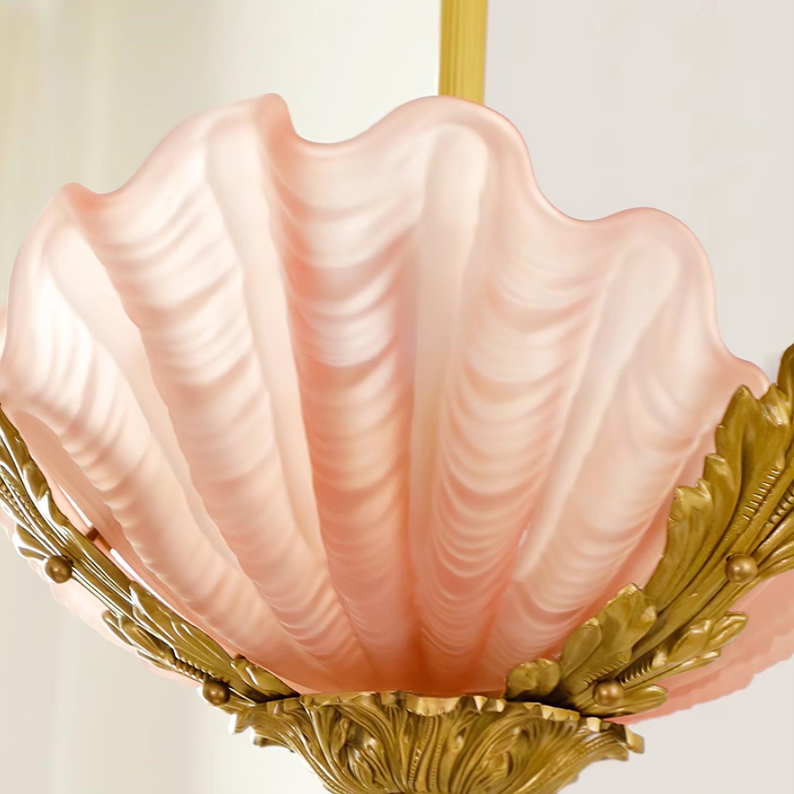 Pendant Lamp Pink Murano Shell with Brass Baroque - Lamp Copper