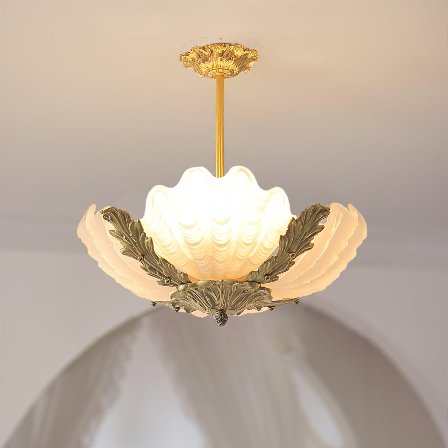 Pendant Lamp Pink Murano Shell with Brass Baroque - Lamp Copper