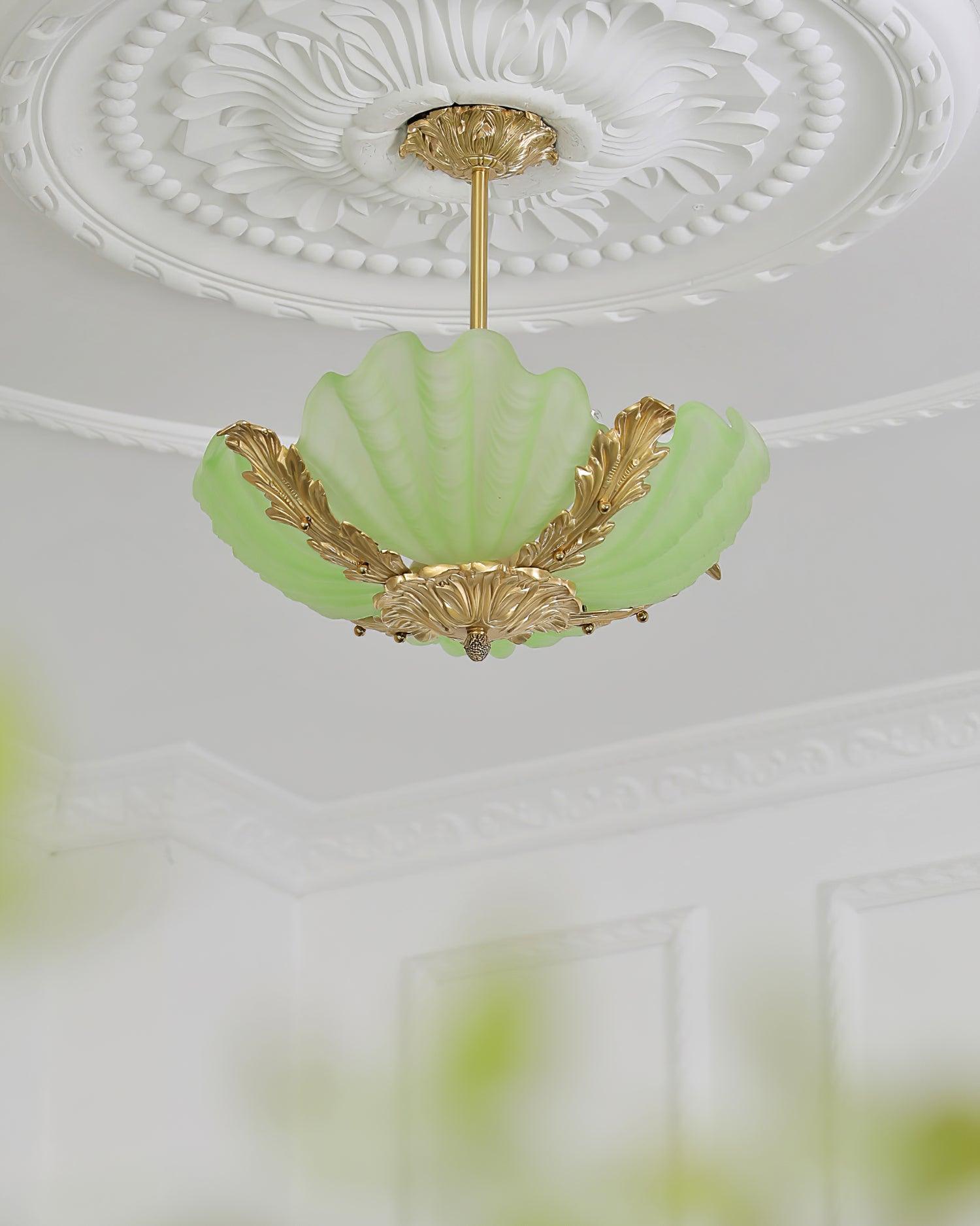 Pendant Lamp Pink Murano Shell with Brass Baroque - Lamp Copper