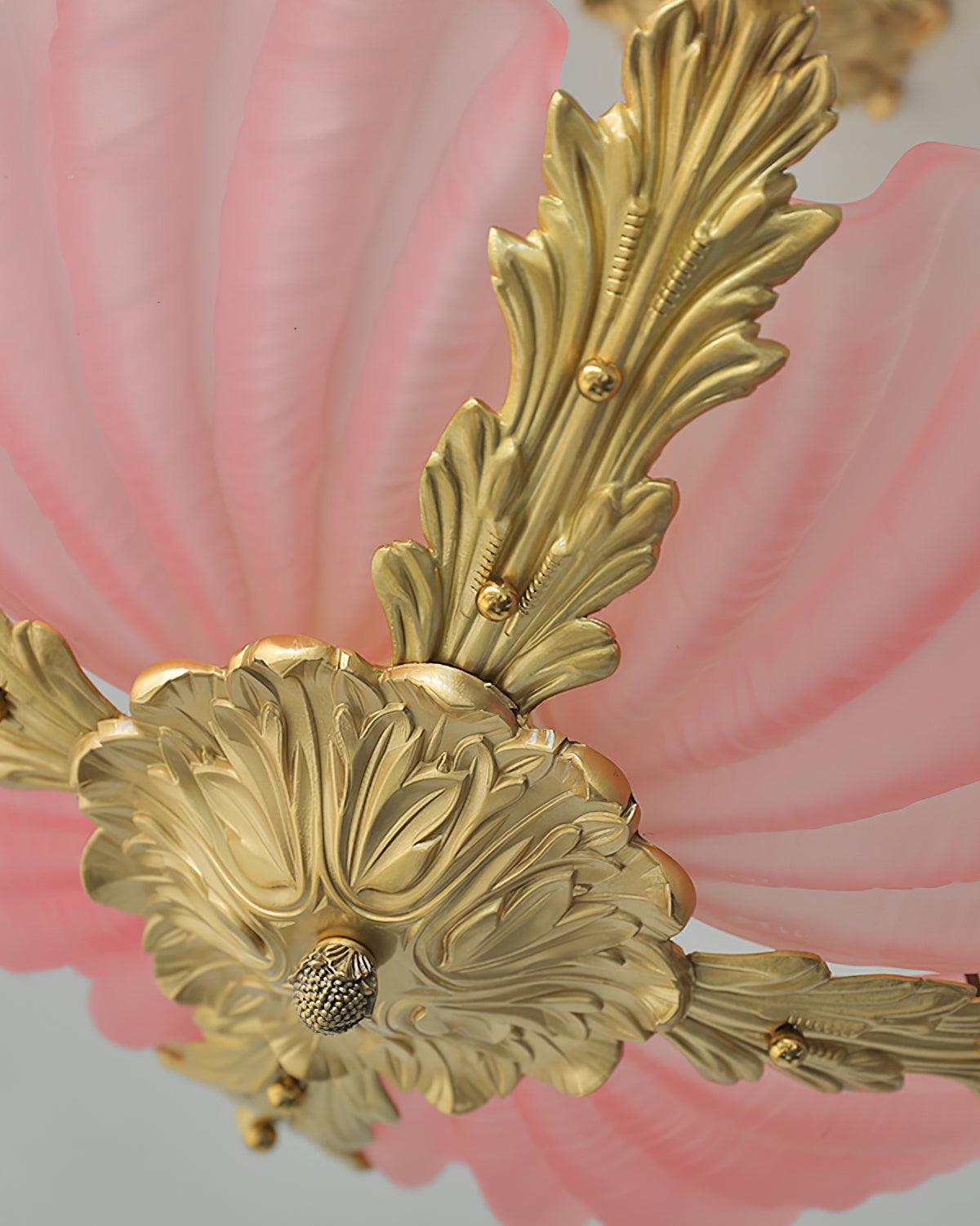 Pendant Lamp Pink Murano Shell with Brass Baroque - Lamp Copper