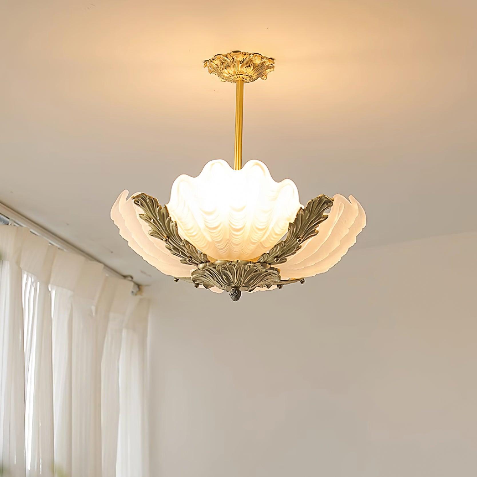 Pendant Lamp Pink Murano Shell with Brass Baroque - Lamp Copper