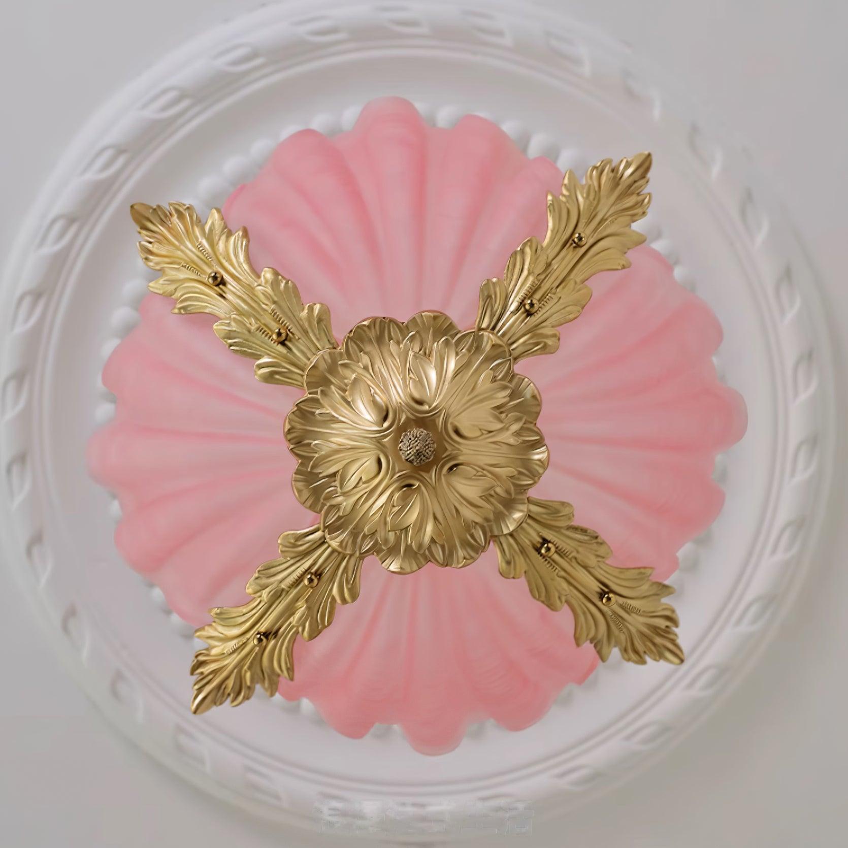 Pendant Lamp Pink Murano Shell with Brass Baroque - Lamp Copper