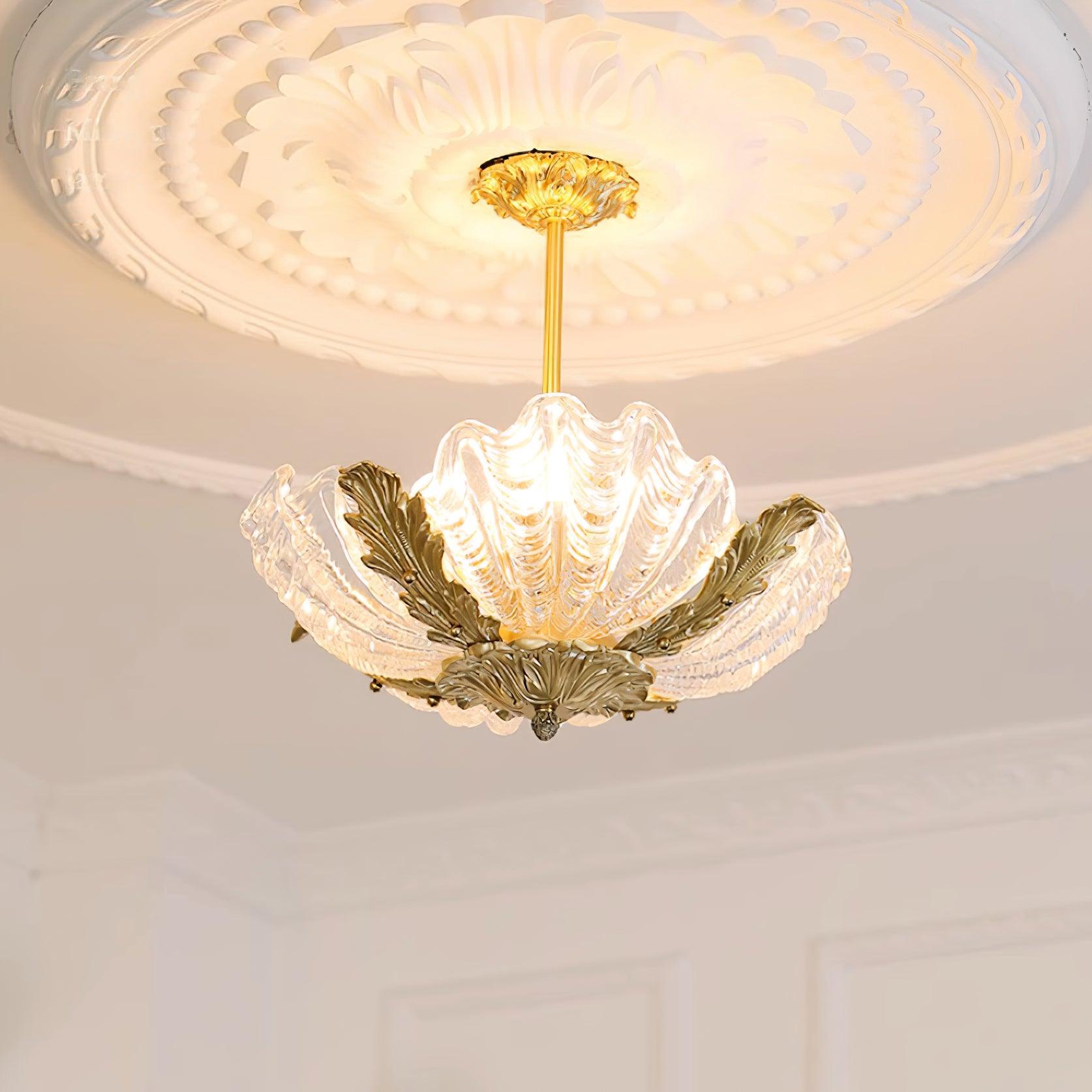 Pendant Lamp Pink Murano Shell with Brass Baroque - Lamp Copper