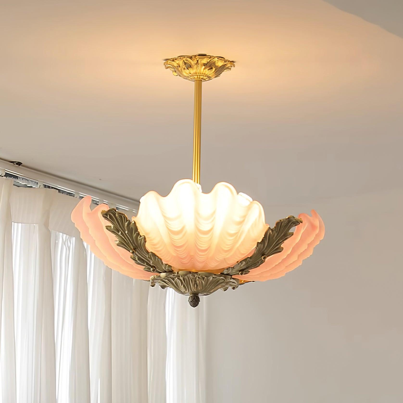 Pendant Lamp Pink Murano Shell with Brass Baroque - Lamp Copper