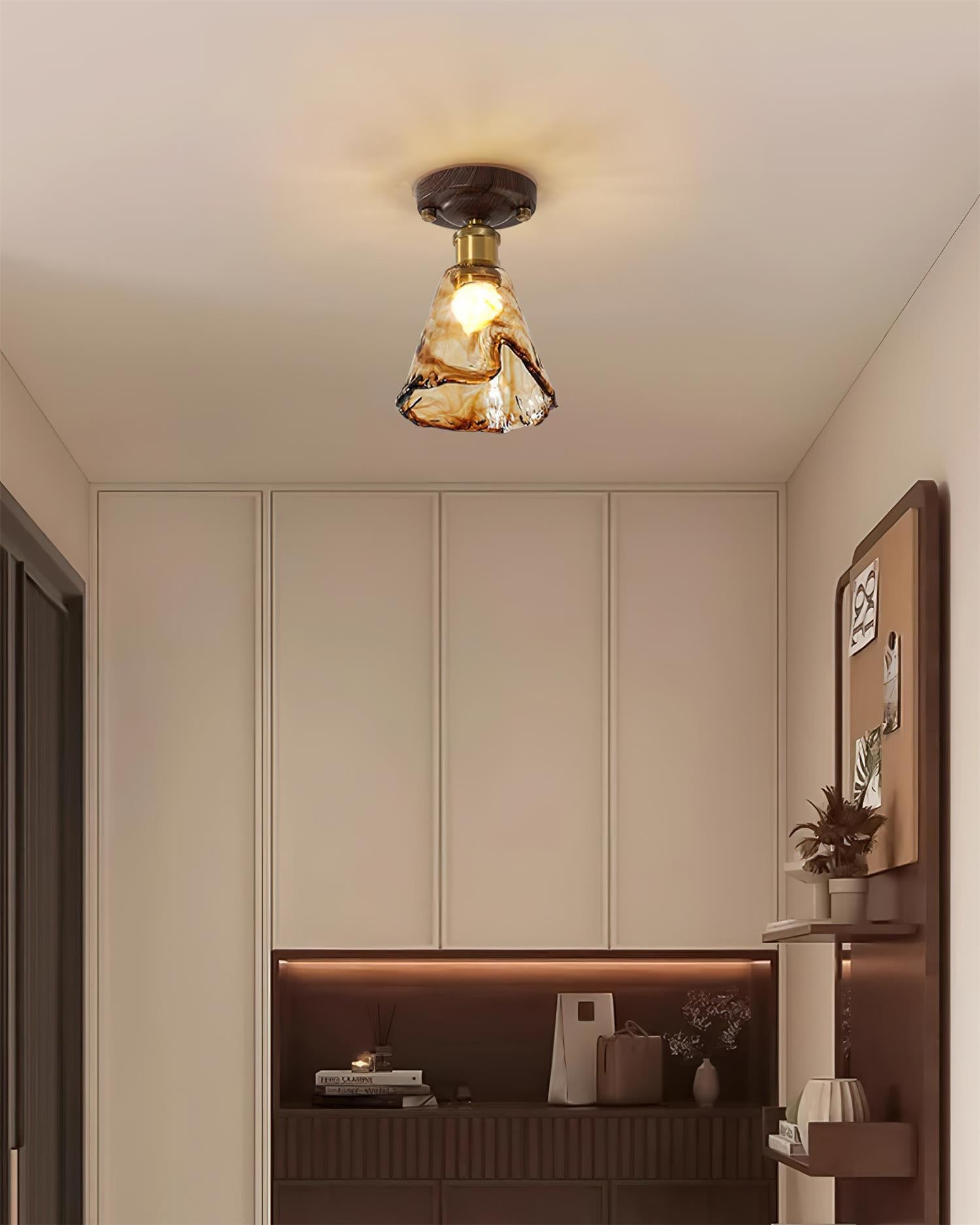 Velimo Amber Glass Flush Mount Light - Lamp Copper