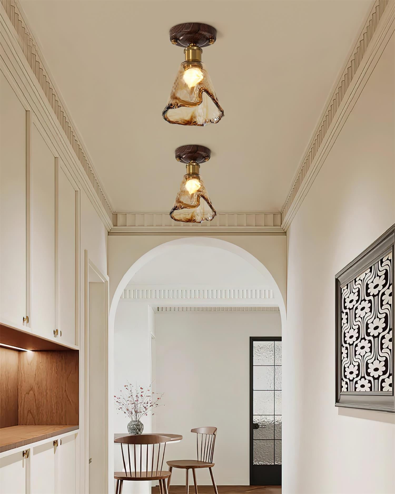 Velimo Amber Glass Flush Mount Light - Lamp Copper
