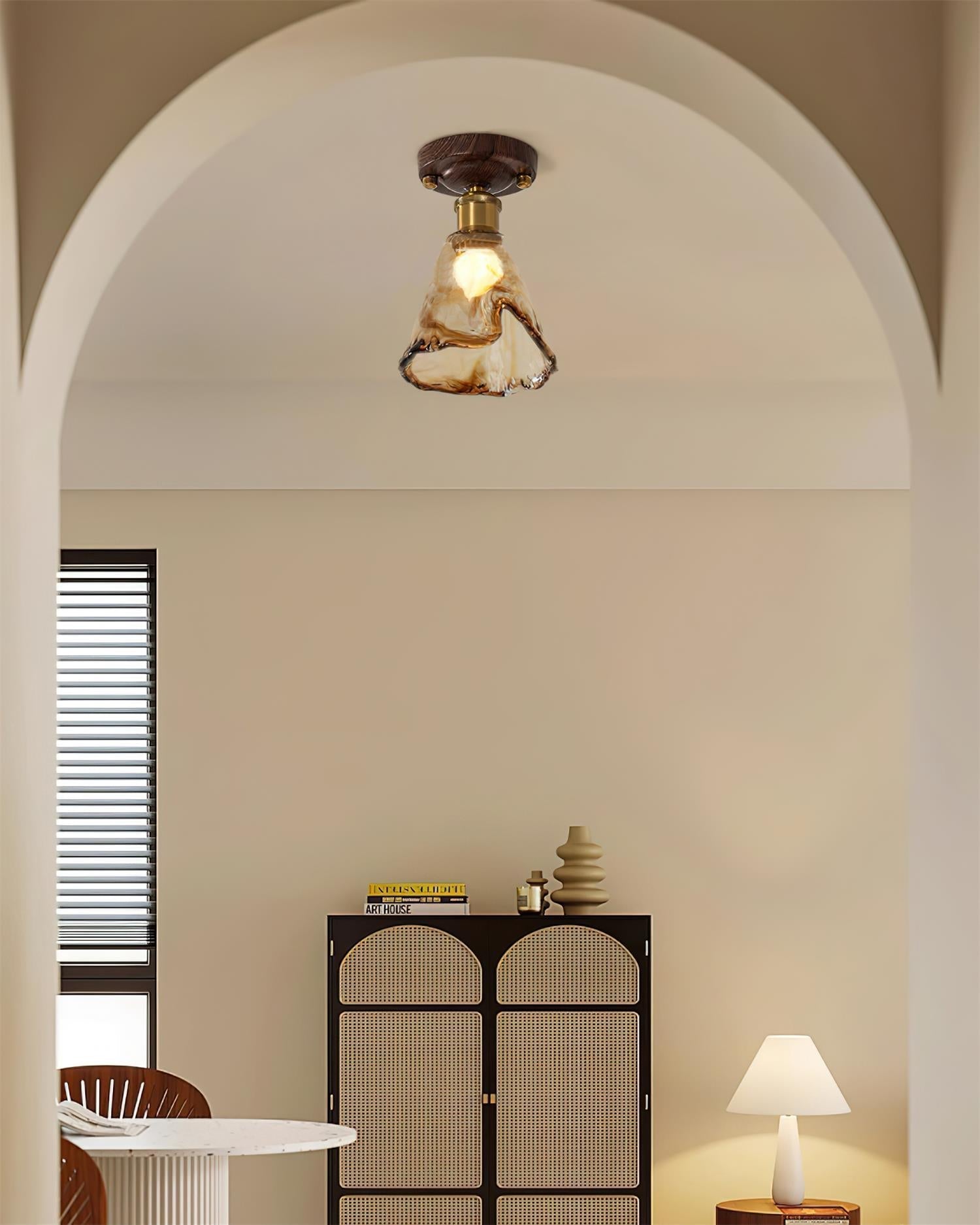 Velimo Amber Glass Flush Mount Light - Lamp Copper