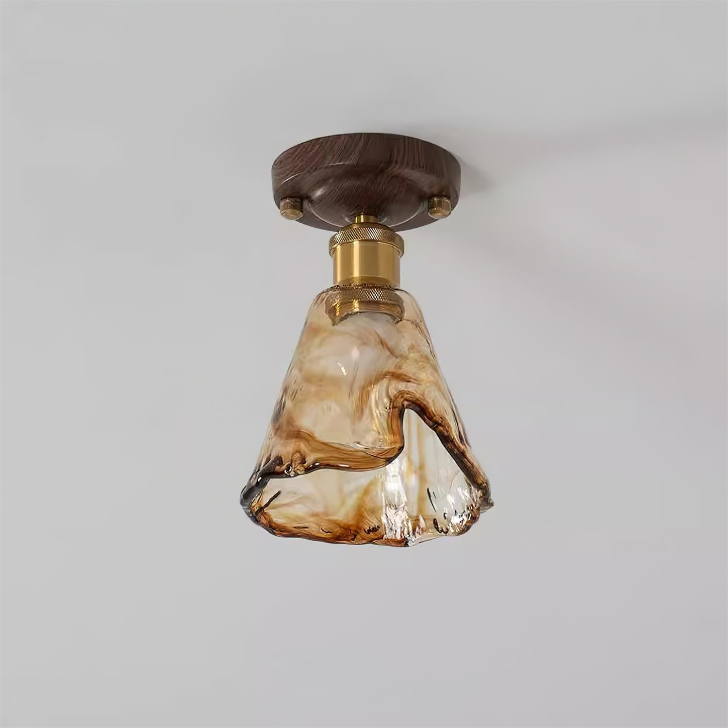 Velimo Amber Glass Flush Mount Light - Lamp Copper