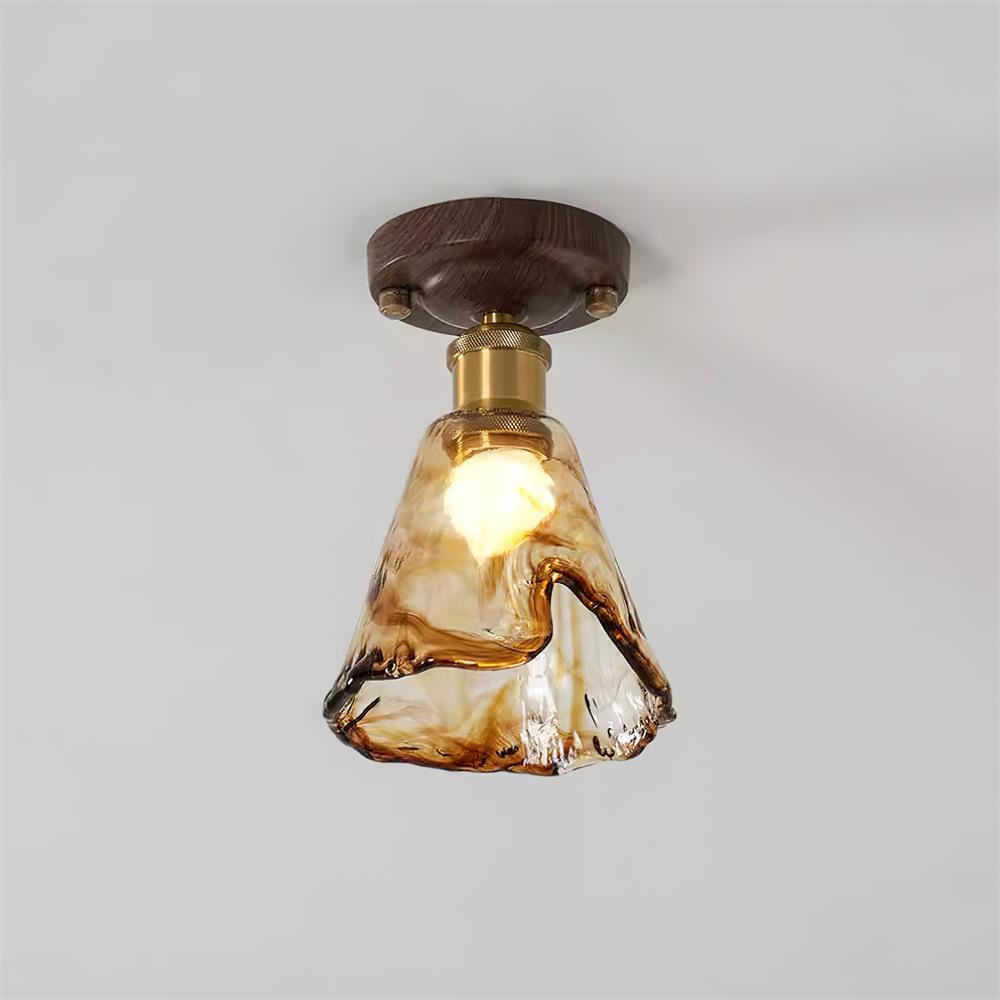 Velimo Amber Glass Flush Mount Light - Lamp Copper