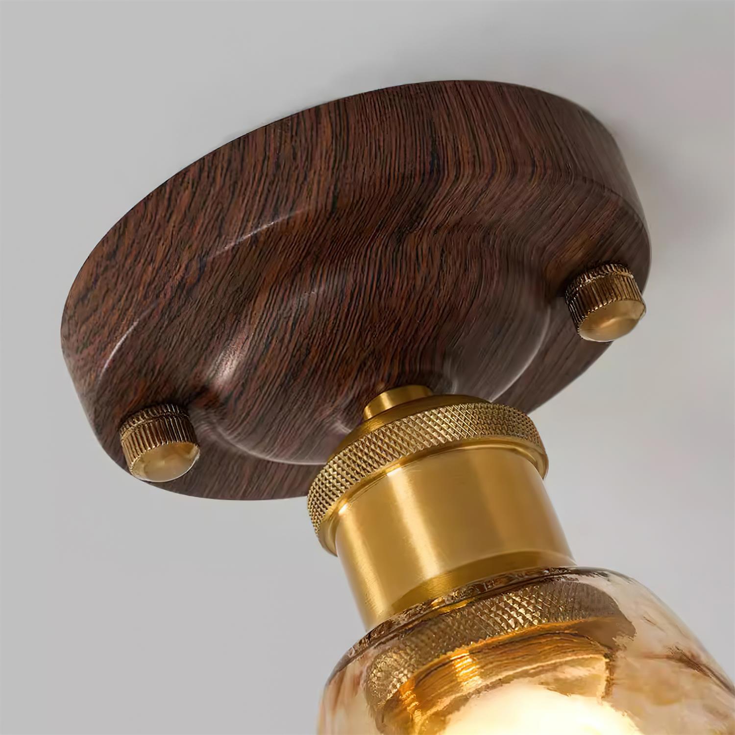 Velimo Amber Glass Flush Mount Light - Lamp Copper