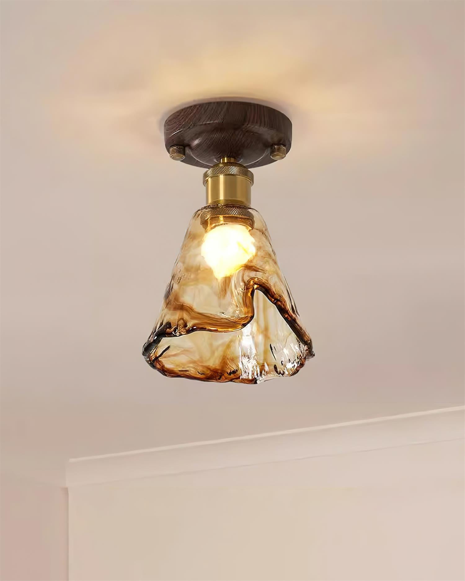 Velimo Amber Glass Flush Mount Light - Lamp Copper