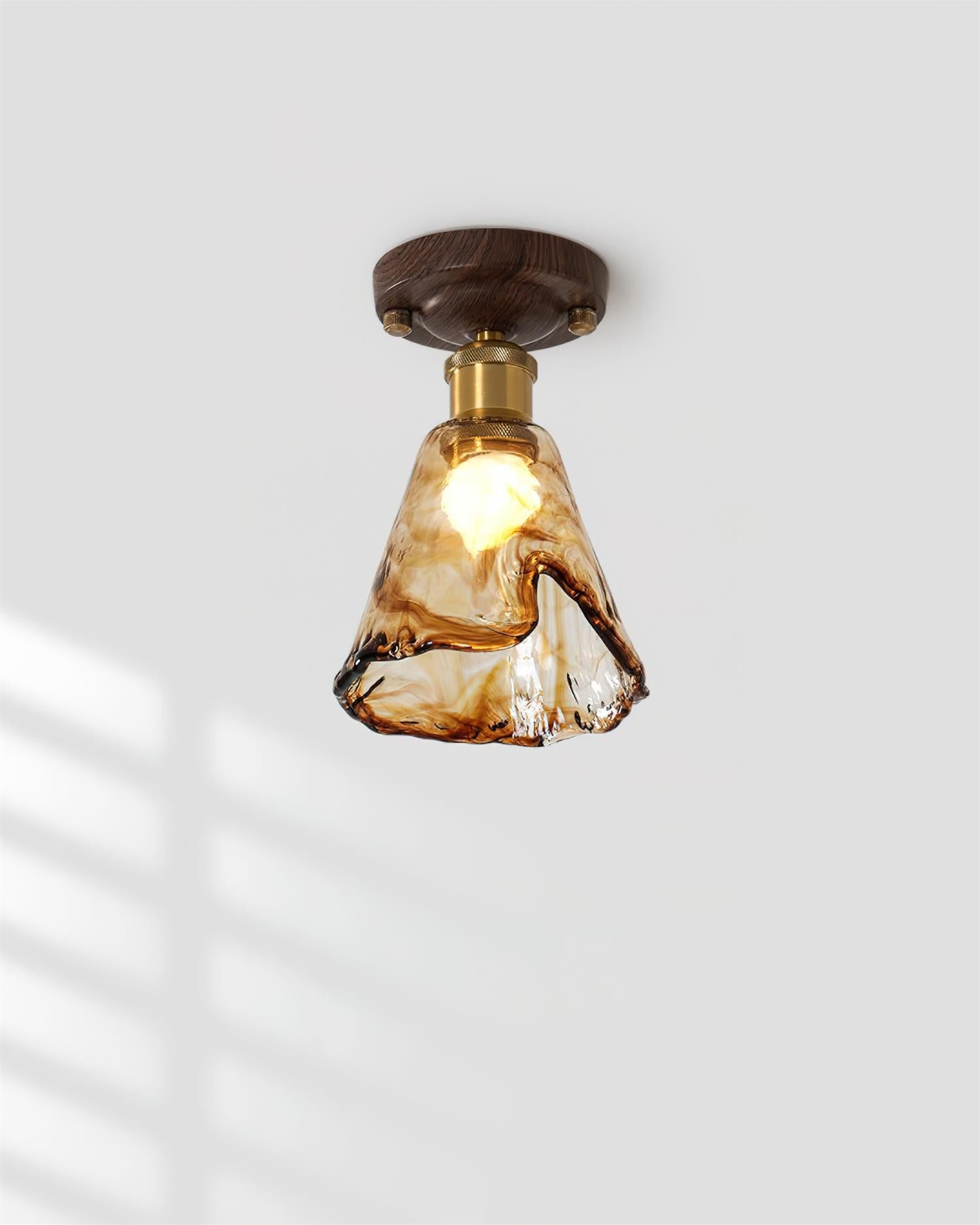 Velimo Amber Glass Flush Mount Light - Lamp Copper